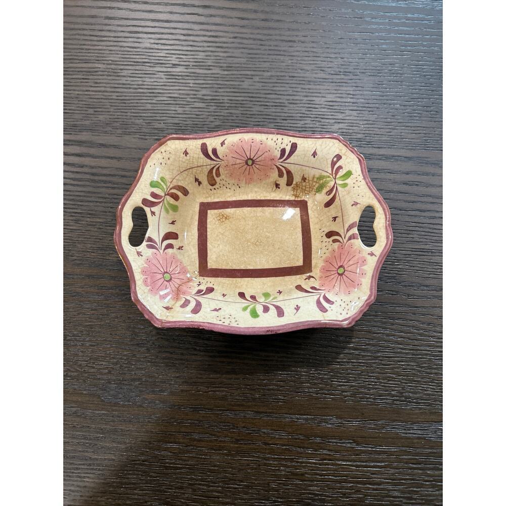 MARKED OLD CASTLE COPPER LUSTREWARE collectible dish Made in England handpainted - Picture 2 of 8